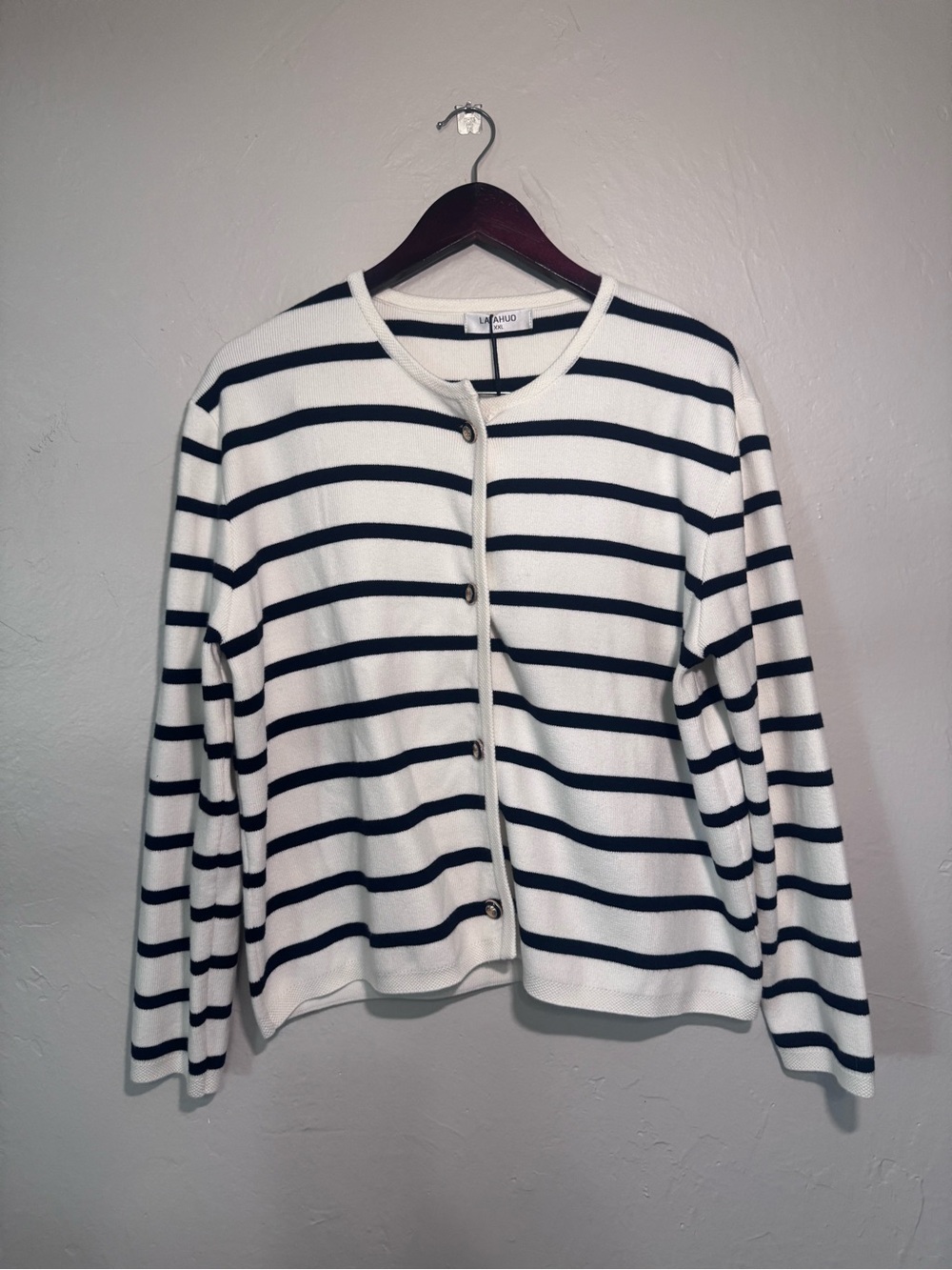 Breton Stripe Knit Cardigan XXL Button Front Coastal French Girl Sweater NWT